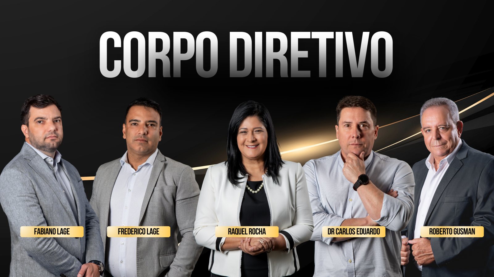 Corpo diretivo do Consórcio Roma: Fabiano Lage, Frederico Lage, Raquel Rocha, Dr. Carlos Eduardo e Roberto Gusman
